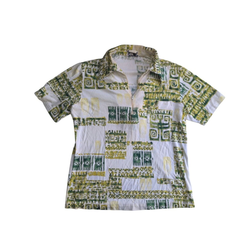 Vintage Napili Hawaii Mens S Aloha Shirt Tiki Talon Zip AH MAI & Co. Polo